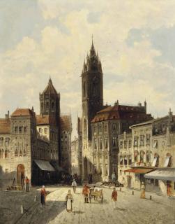 August Siegen - A capriccio view of Rathausplatz, Laufenburg