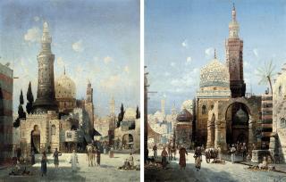 August von Siegen - A bustling Cairo street; and Street sellers
