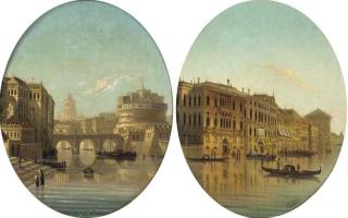 August Von Siegen - Rome, seen from the Tiber; and Venice seen from the Grand Canal