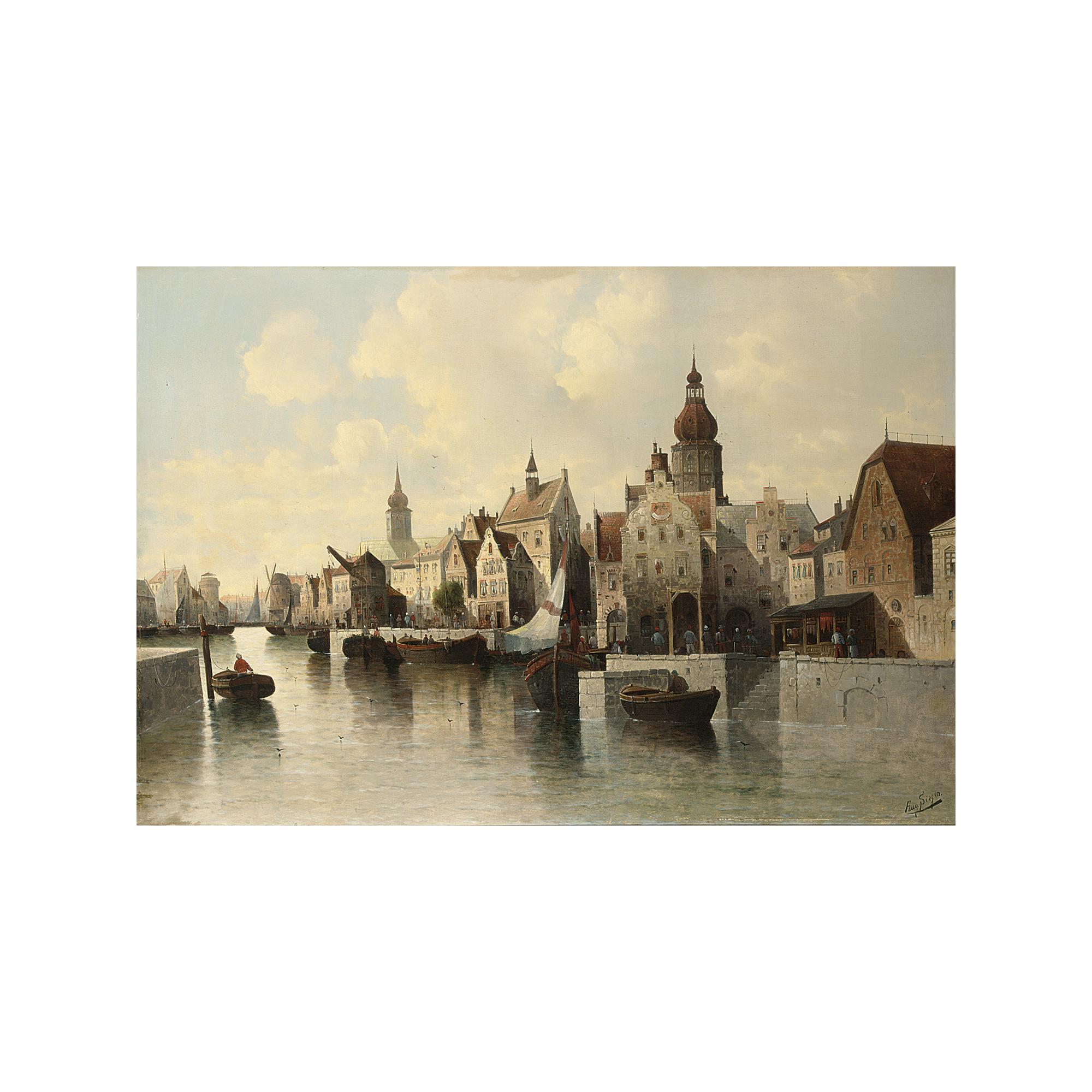 August von Siegen - View Of A Waterside Town