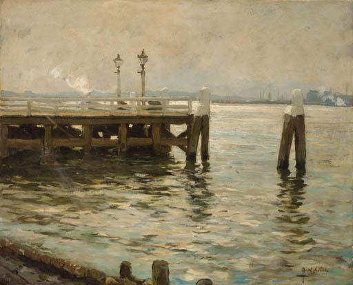 August Willem van Voorden - A view of a harbour, Rotterdam