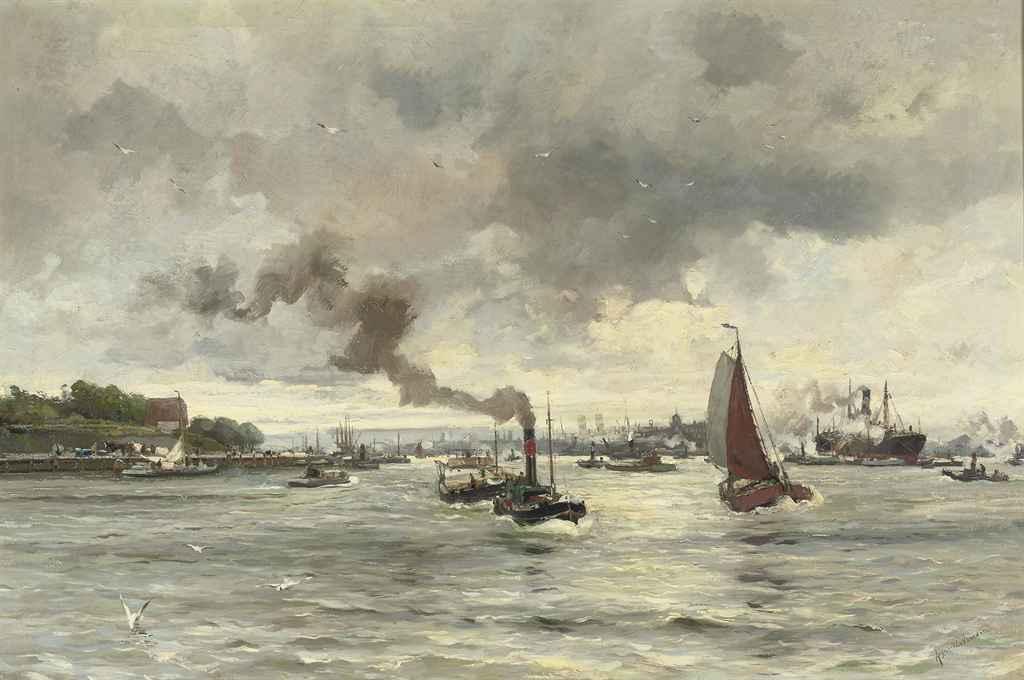August Willem van Voorden - Maas voor \'t Park: boating on the river Maas, Rotterdam