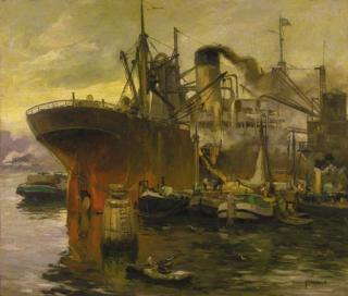August Willem Van Voorden - Shipping in the harbour of Rotterdam