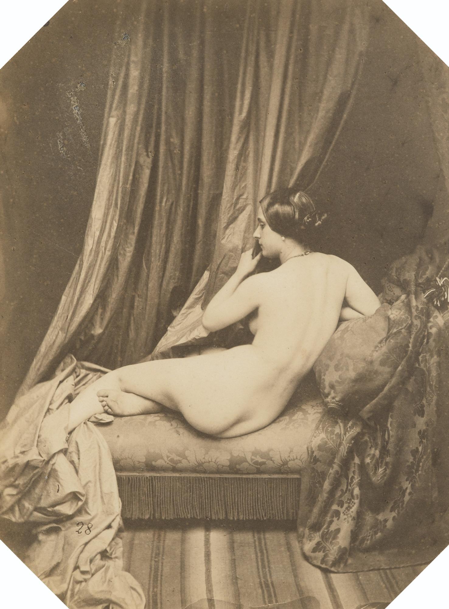Auguste Belloc - Etude De Nu, 1856Albumen Print, Flush-Mounted To Original Card. Numbered 28 In The Negative At Lower Left. Mounted And Framed.