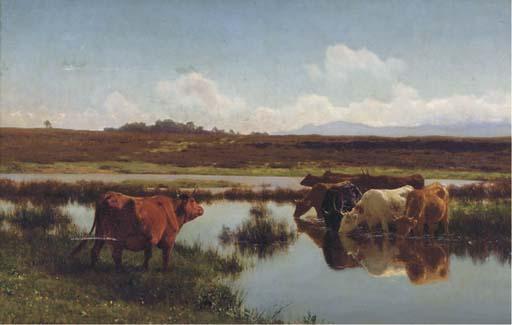 Auguste Bonheur - Cattle watering at a stream
