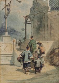 Auguste Borget - A Chinese family approaching the A-Ma Temple, Macau