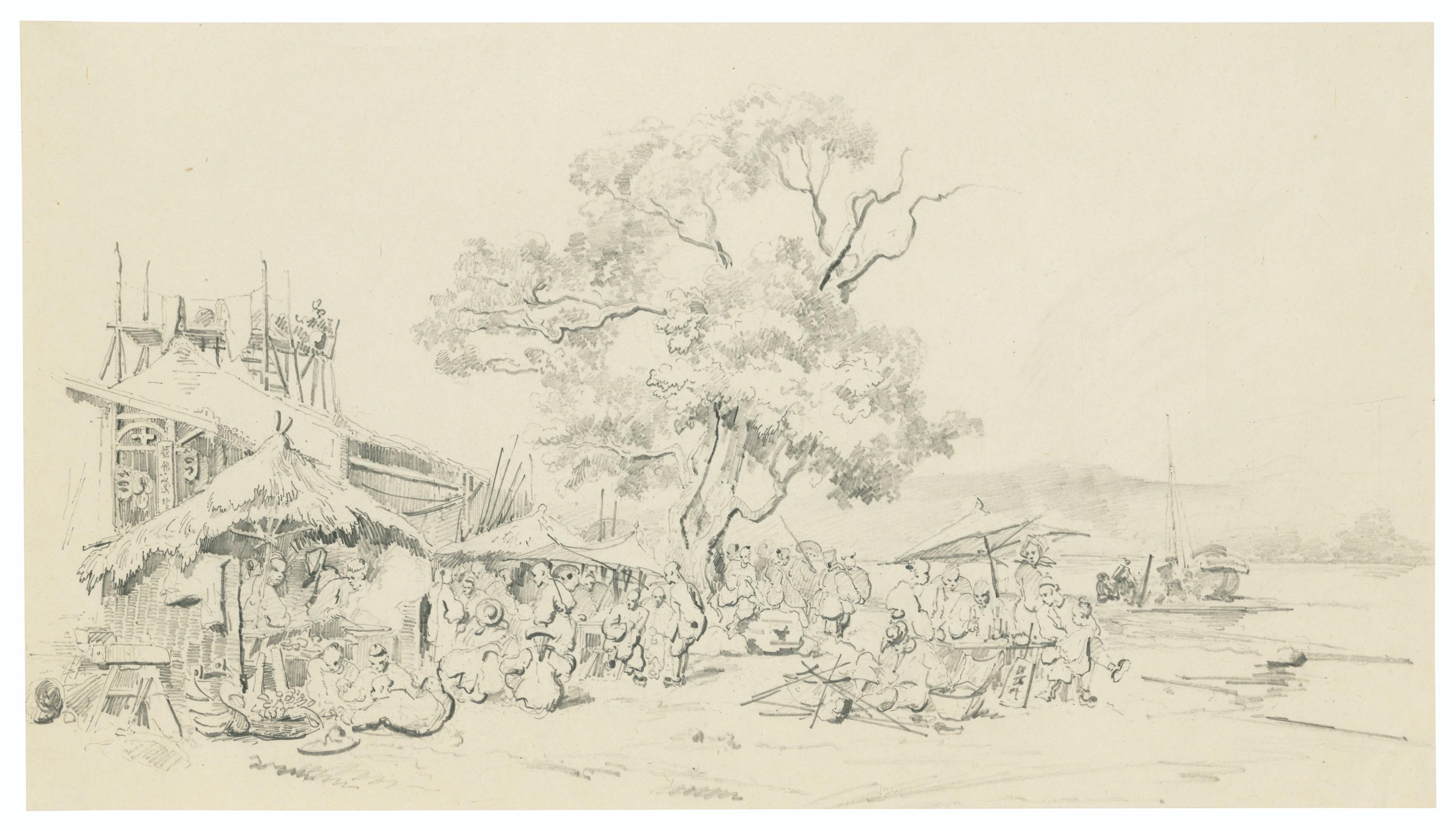 Auguste Borget - Chinese Street Vendors And Fishermen At Macao