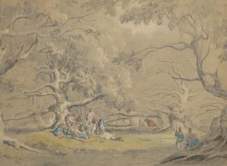 Auguste Borget - Mucisiens et bergers avec leur troupeau sous les arbres