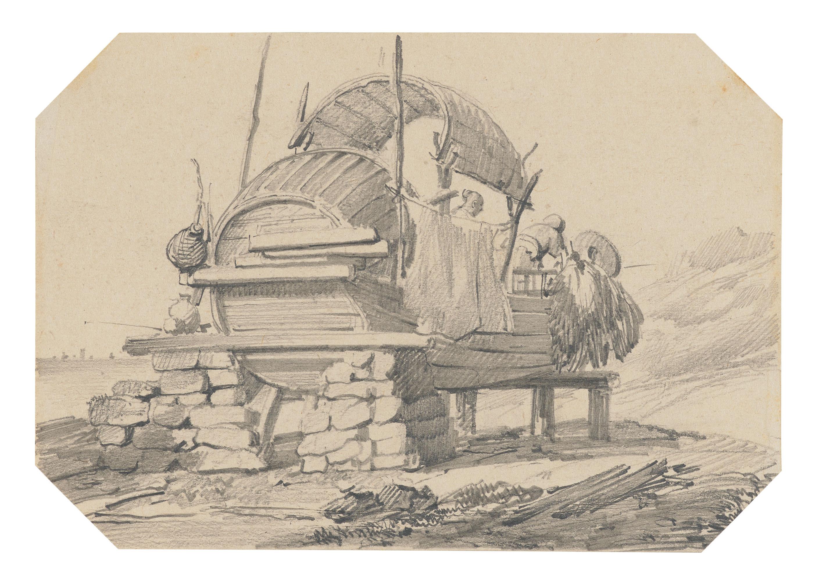 Auguste Borget - Quatre Vues De Chine Dont Temple À Macao