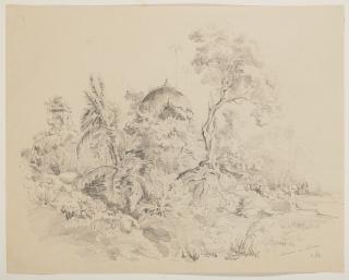 Auguste Borget - Quatre vues d\'Inde : temples entouré d\'arbres, dont l\'un aux environs de Calcutta