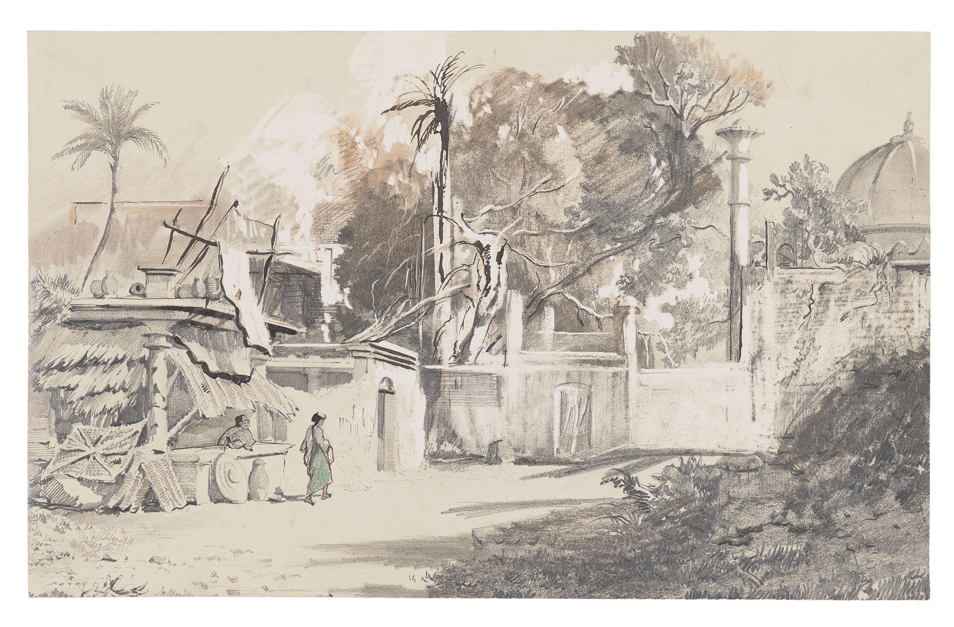 Auguste Borget - Trois Paysages : Habitations Indiennes Et Temple À L’Arrière-Plan ; Paysage Vallonné De La Cordillère Des Andes ; Et Paysages Rocheux Près De Córdoba En Argentine