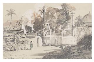 Auguste Borget - Trois Paysages : Habitations Indiennes Et Temple À L’Arrière-Plan ; Paysage Vallonné De La Cordillère Des Andes ; Et Paysages Rocheux Près De Córdoba En Argentine