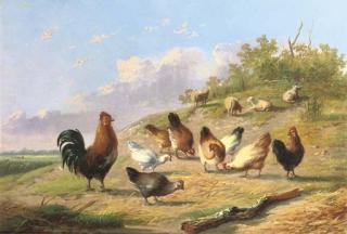 Auguste Coomans - Poultry On A Hillside