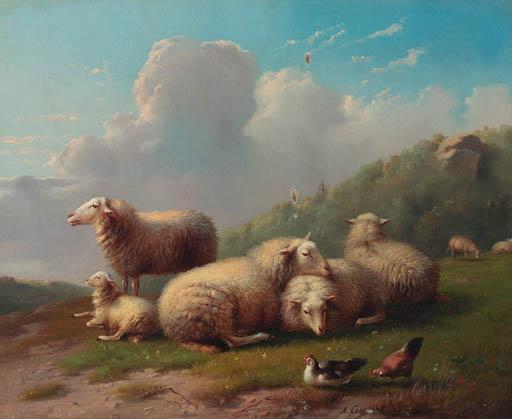 Auguste Coomans - Sheep in a barn; Sheep in a meadow