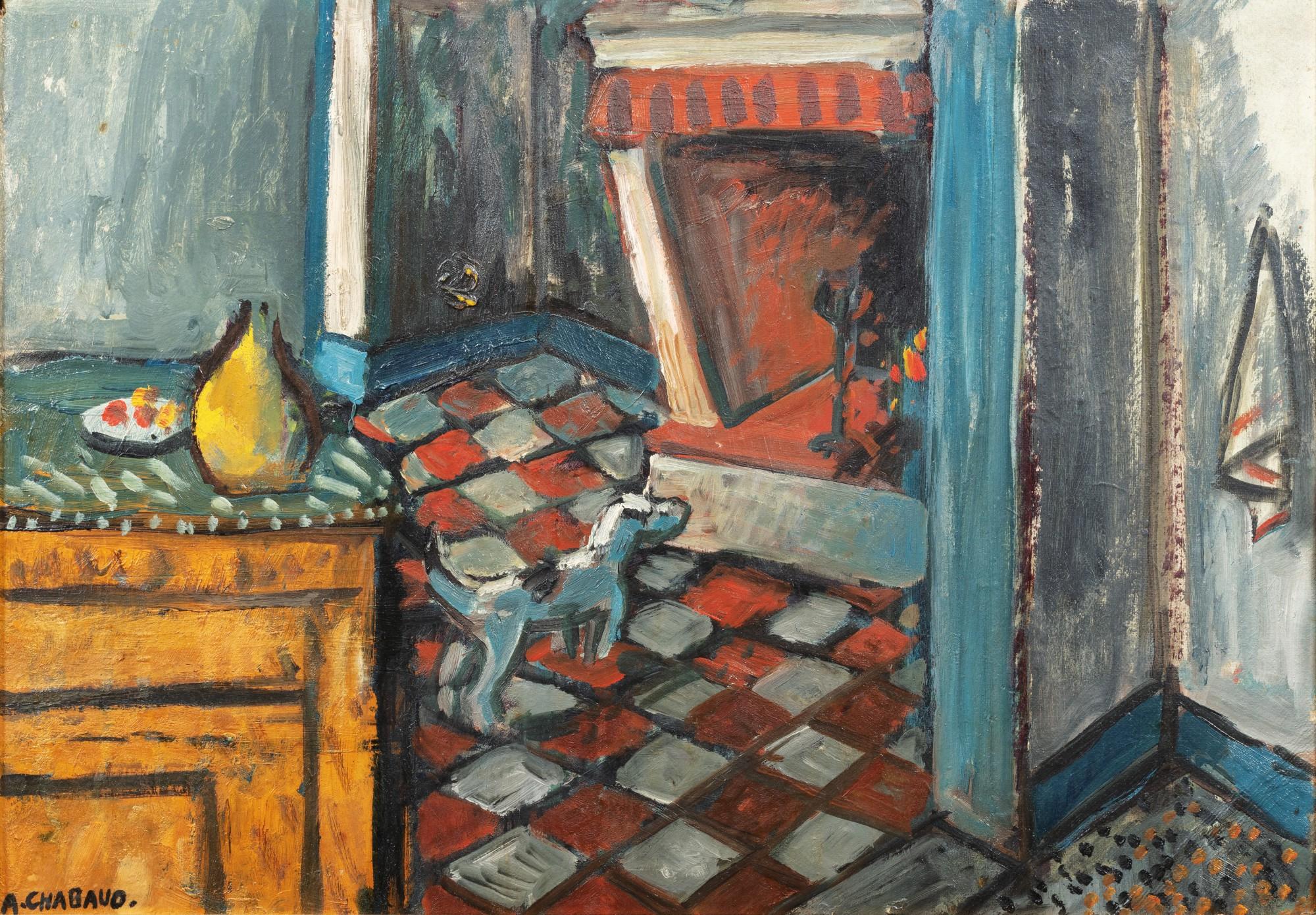 Auguste-Elysée Chabaud - Le chien devant la cheminée