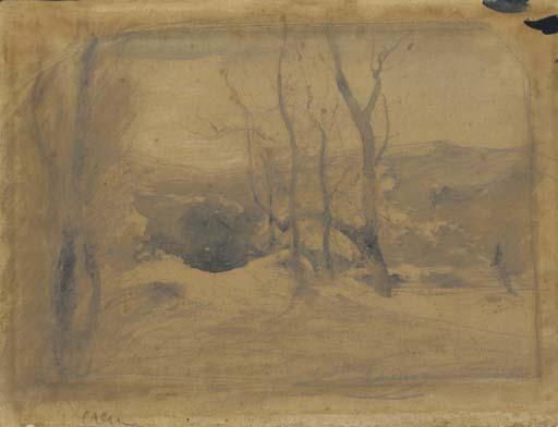 Auguste-François Ravier - Un paysage montagneux avec des arbres