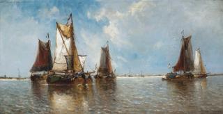 Auguste Henri Musin - Barges on the Scheldt at Baesrode, Belgium