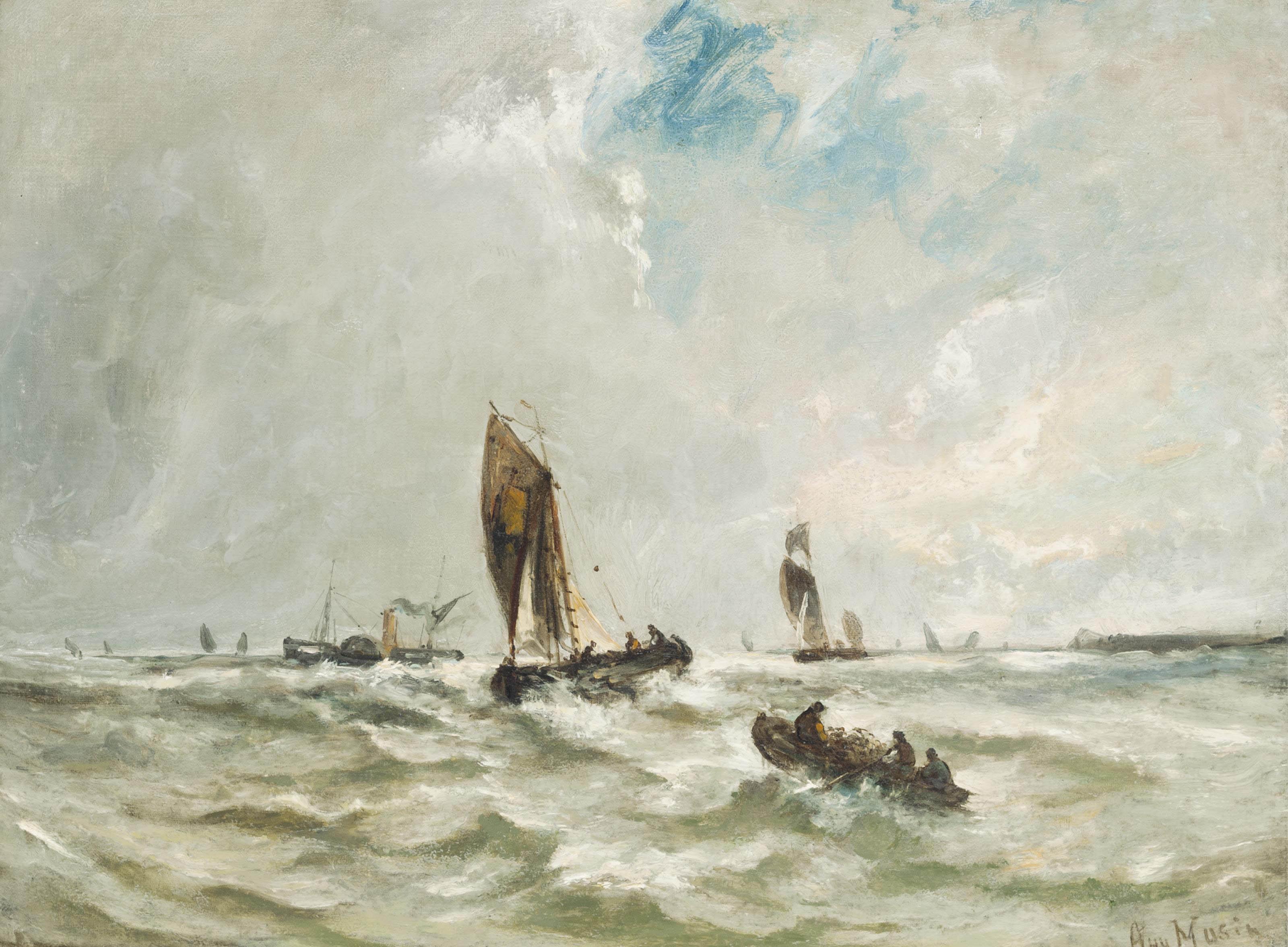 Auguste Henri Musin - Coastal shipping in a freshening breeze