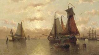 Auguste Henri Musin - La fin d\'un beau jour sur Le Zuyder Zee en Hollande