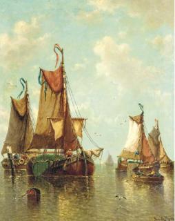 Auguste Henri Musin - Ships At Anchor In Still Waters