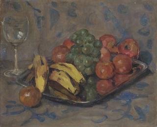 Auguste Herbin - A still life with fruits and a wine glass