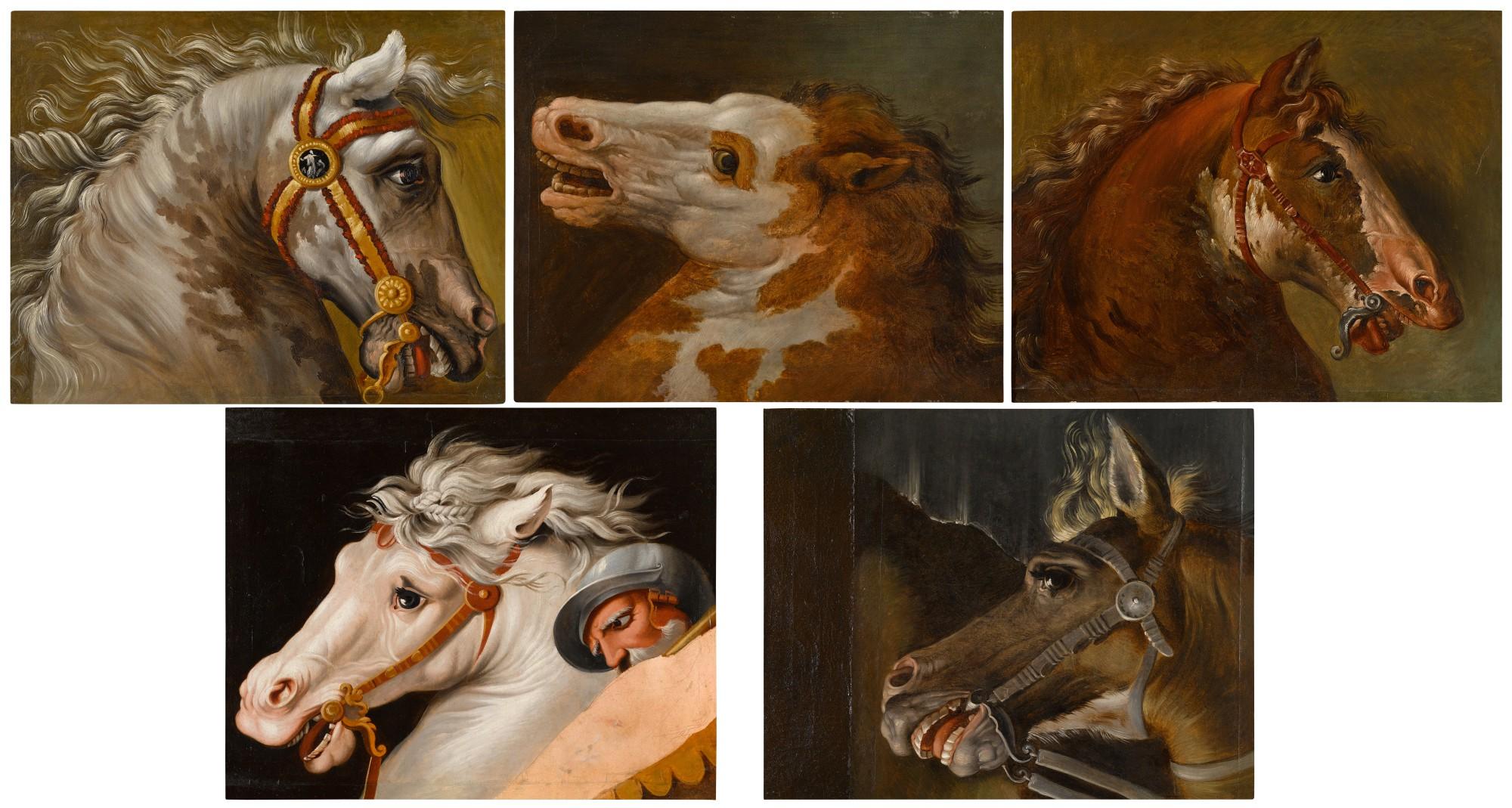 Auguste-Jean-Baptiste Vinchon - Five Studies Of Horses\' Heads, After Raphael\'S Frescoes In The Stanze Vaticane