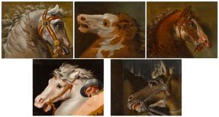 Auguste-Jean-Baptiste Vinchon - Five Studies Of Horses\' Heads, After Raphael\'S Frescoes In The Stanze Vaticane