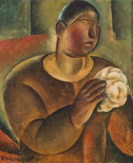 Auguste Mambour - Portrait de femme au bouquet