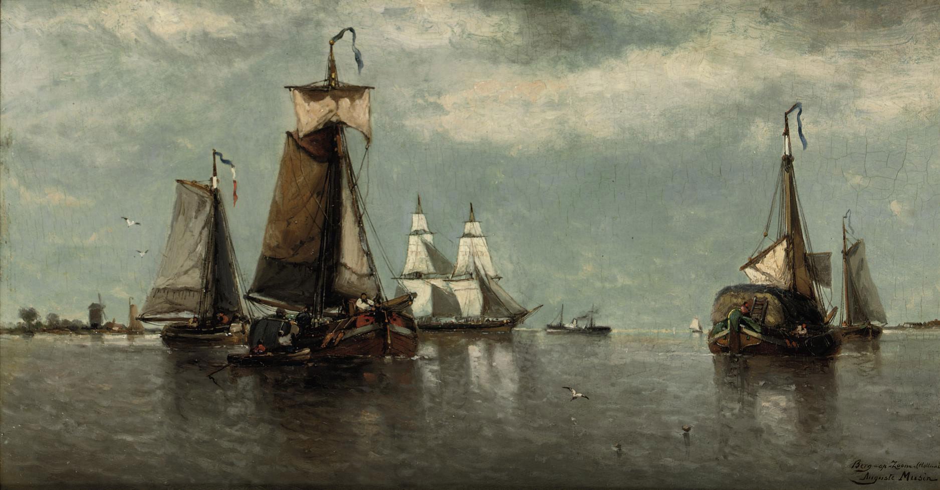 Auguste Musin - Barges on a river