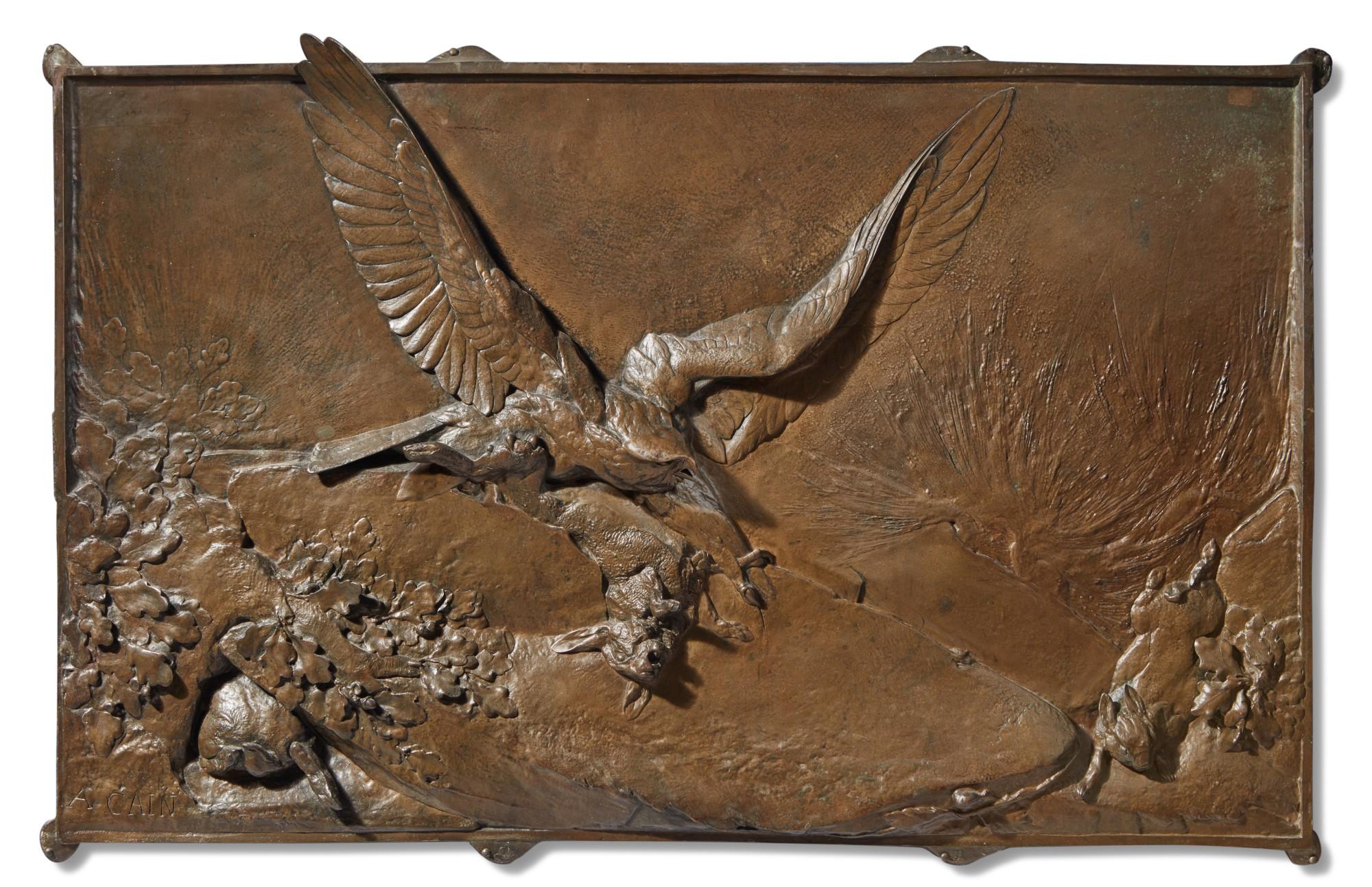 Auguste Nicolas Cain - Falcon Chasing Rabbits