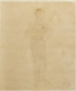 Auguste Rodin - Femme drapée debout aux épaules dénudées. Motifs de fleurs