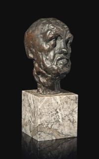 Auguste Rodin - Petite tête de l’Homme au nez cassé, esquisse pour la Porte de l’Enfer – variante avec cou symétrique