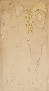 Auguste Rodin - Two studies of a nude figure combing her long blonde hair