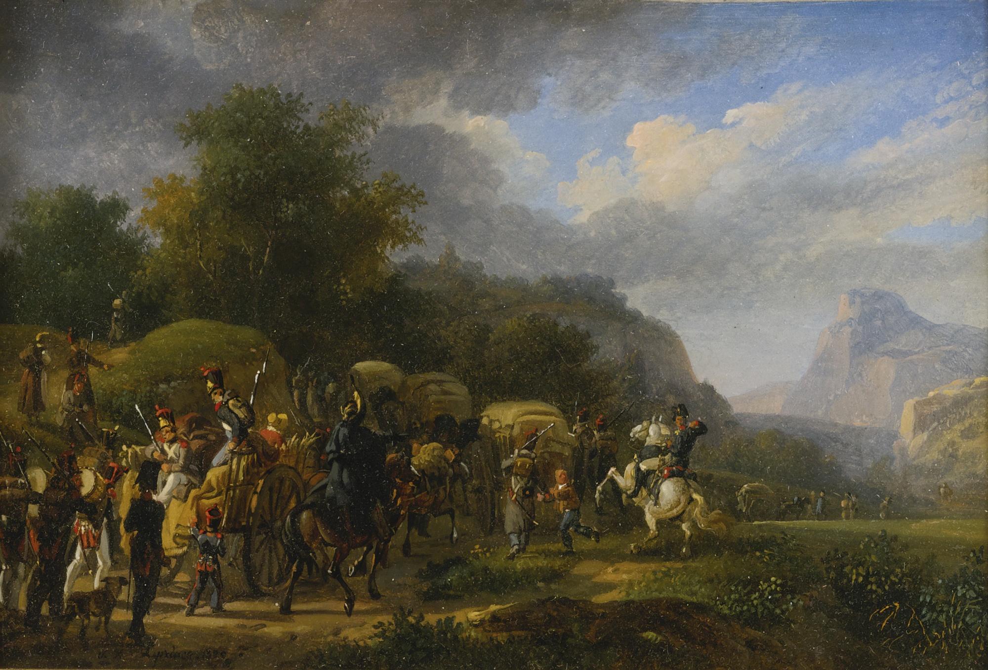Auguste-Xavier Leprince - A Military Convoy In A Mountainous Landscape