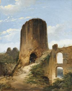 Auguste-Xavier Leprince - Jeune Artiste Peignant Au Pied Du Donjon De Château Gaillard