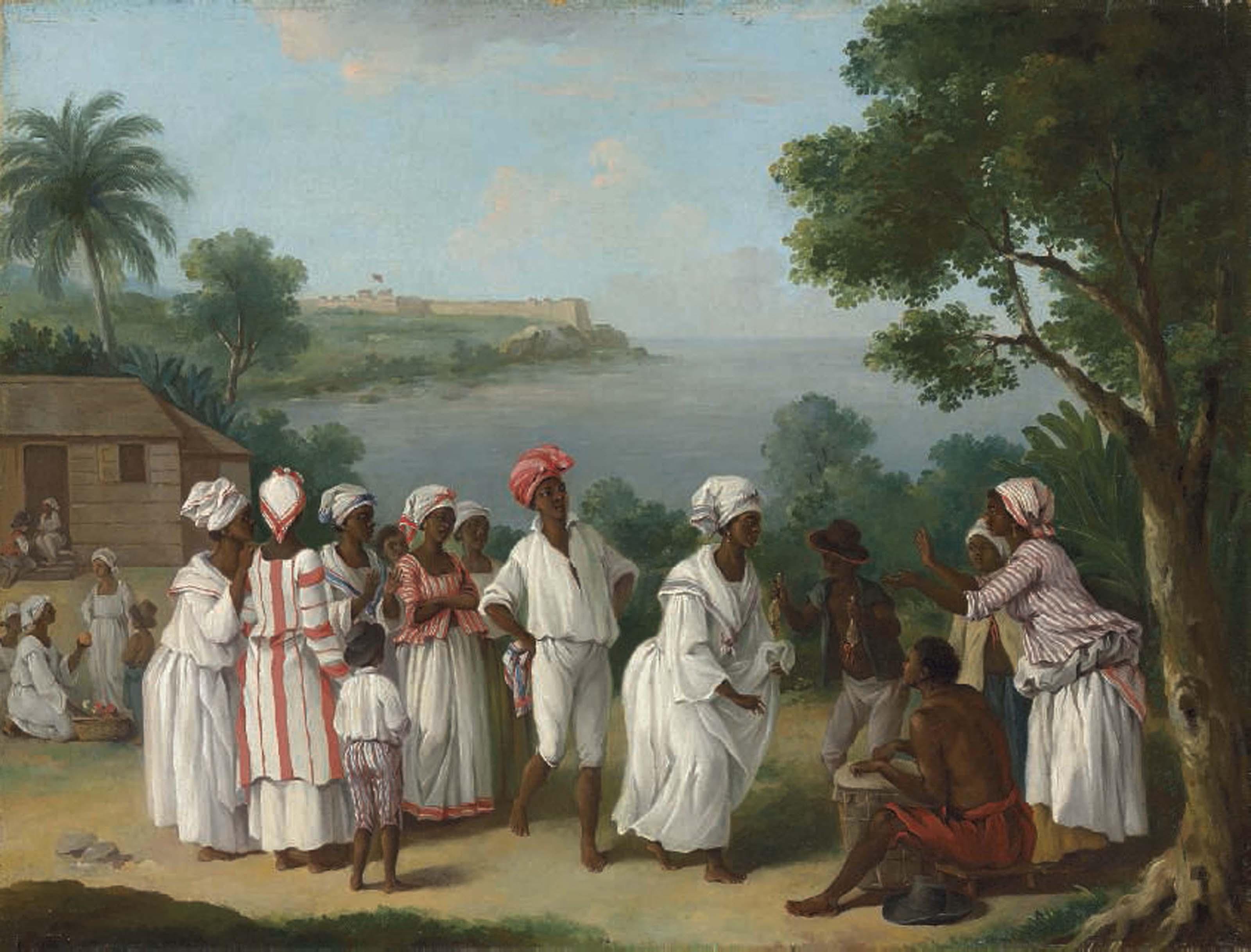 Augustin Brunias - A negroes\' dance in the island of Dominica, Fort Young beyond