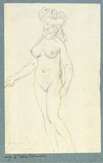Augustin De Saint-Aubin - Mademoiselle Mangin, nue, pointant vers la gauche