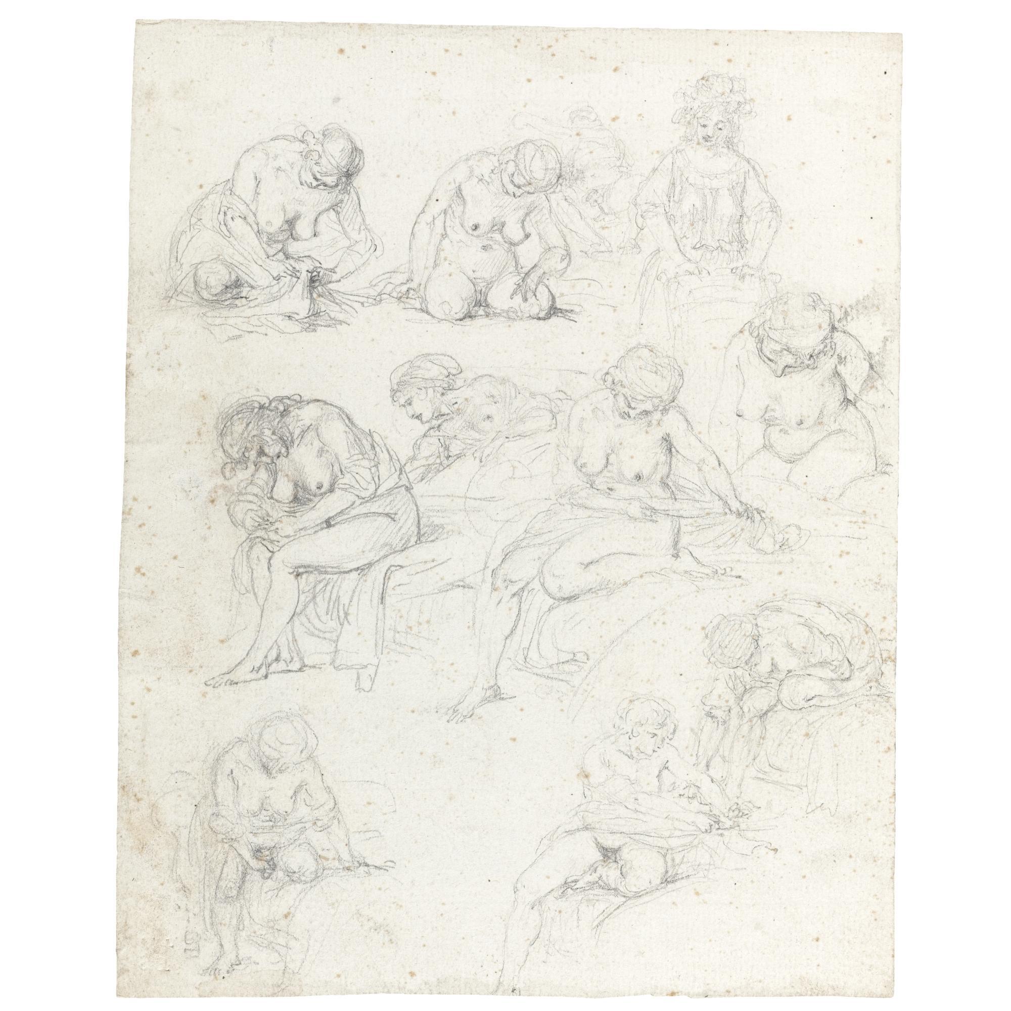 Augustin De Saint-Aubin - Sheet Of Studies Of Nude Young Women