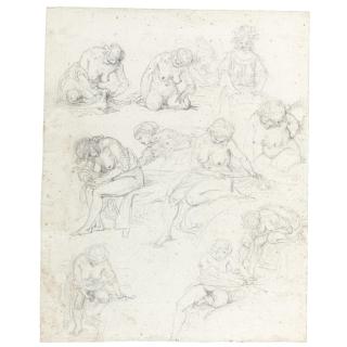 Augustin De Saint-Aubin - Sheet Of Studies Of Nude Young Women