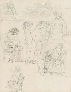 Augustin De Saint-Aubin - Studies of young women undressing, nude, eating, at their toilet, at a window and on a bed