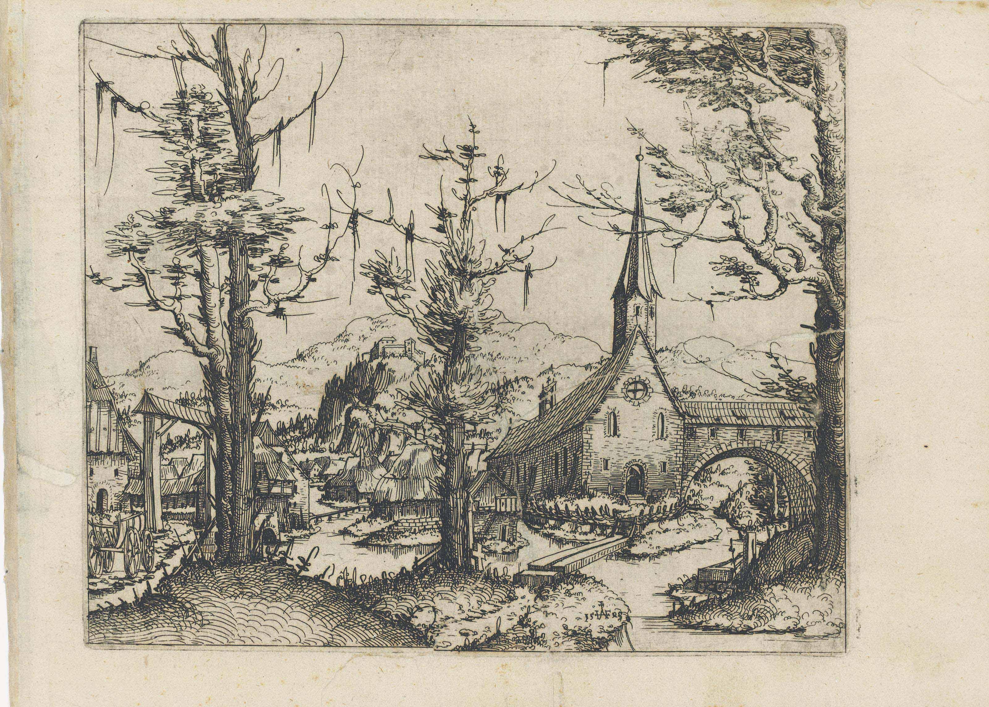 Augustin Hirschvogel - Landscape with a Church (Sch., B. 68; Holl. 41)