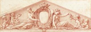 Augustin Pajou - A study for a pediment: A coat-of-arms with the order of the Holy Spirit, and allegories of Prudence and Liberality