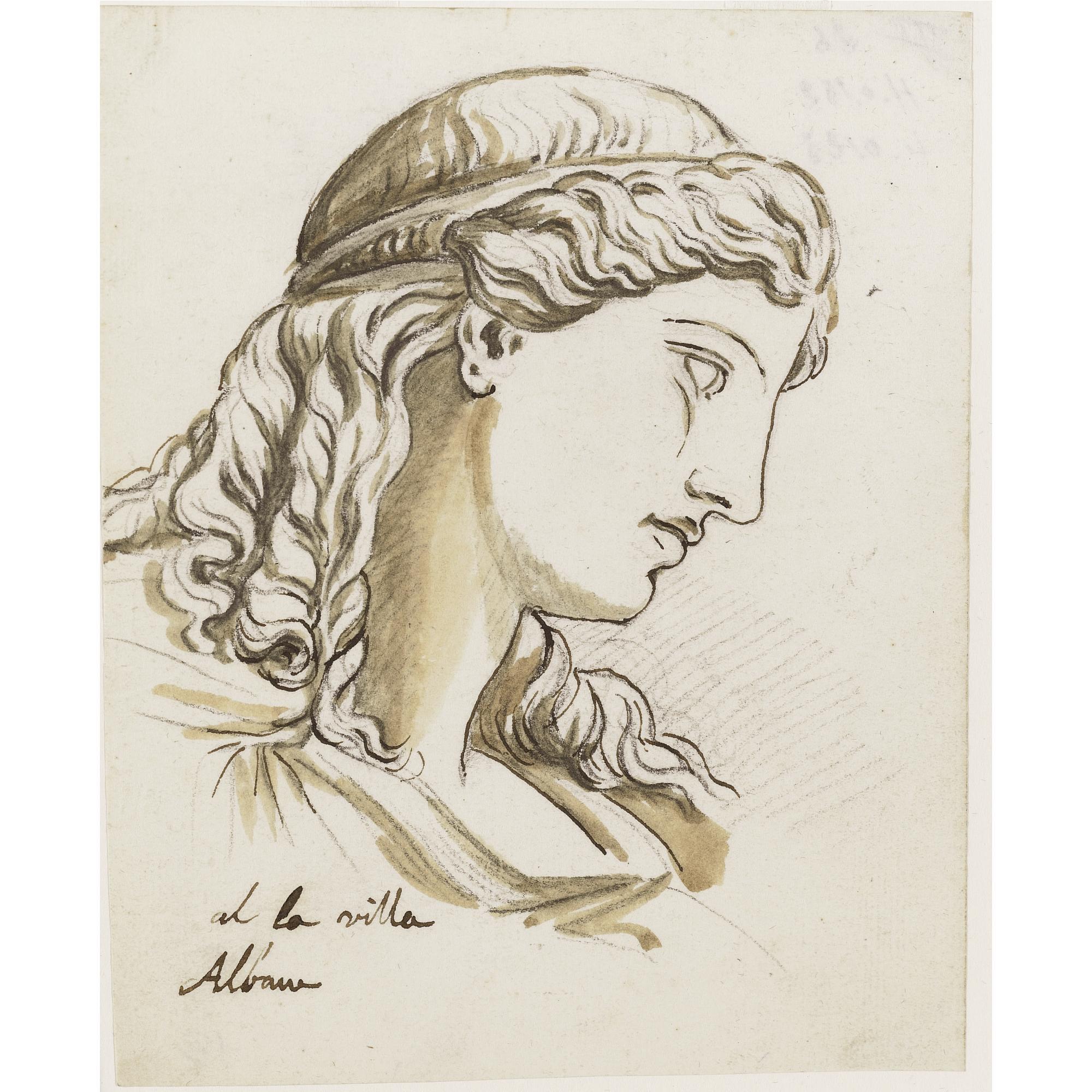 Augustin Pajou - Head Of A Classical Youth Seen In Profile To The Right