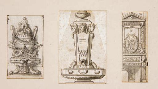 Augustin Pajou - Trois projets décoratifs dont deux fontaines et un projet d\'architecture