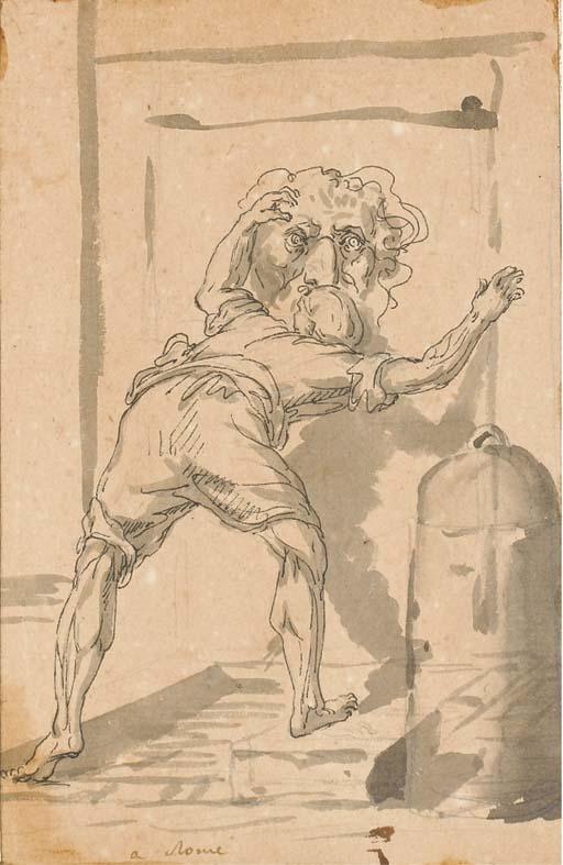 Augustin Pajou - Un homme vu de dos buvant à une fontaine