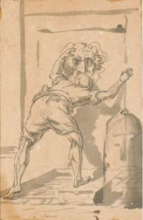 Augustin Pajou - Un homme vu de dos buvant à une fontaine