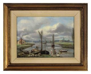 Augusto Chartrand Dubois - A Dutch river landscape with sailing boats