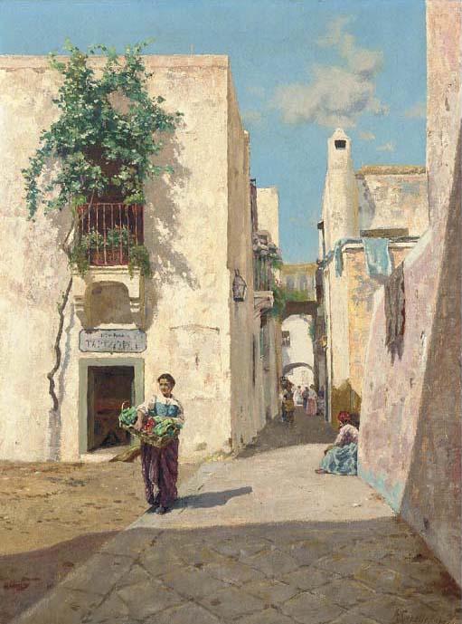 Augusto Corelli - A sunny street in Capri