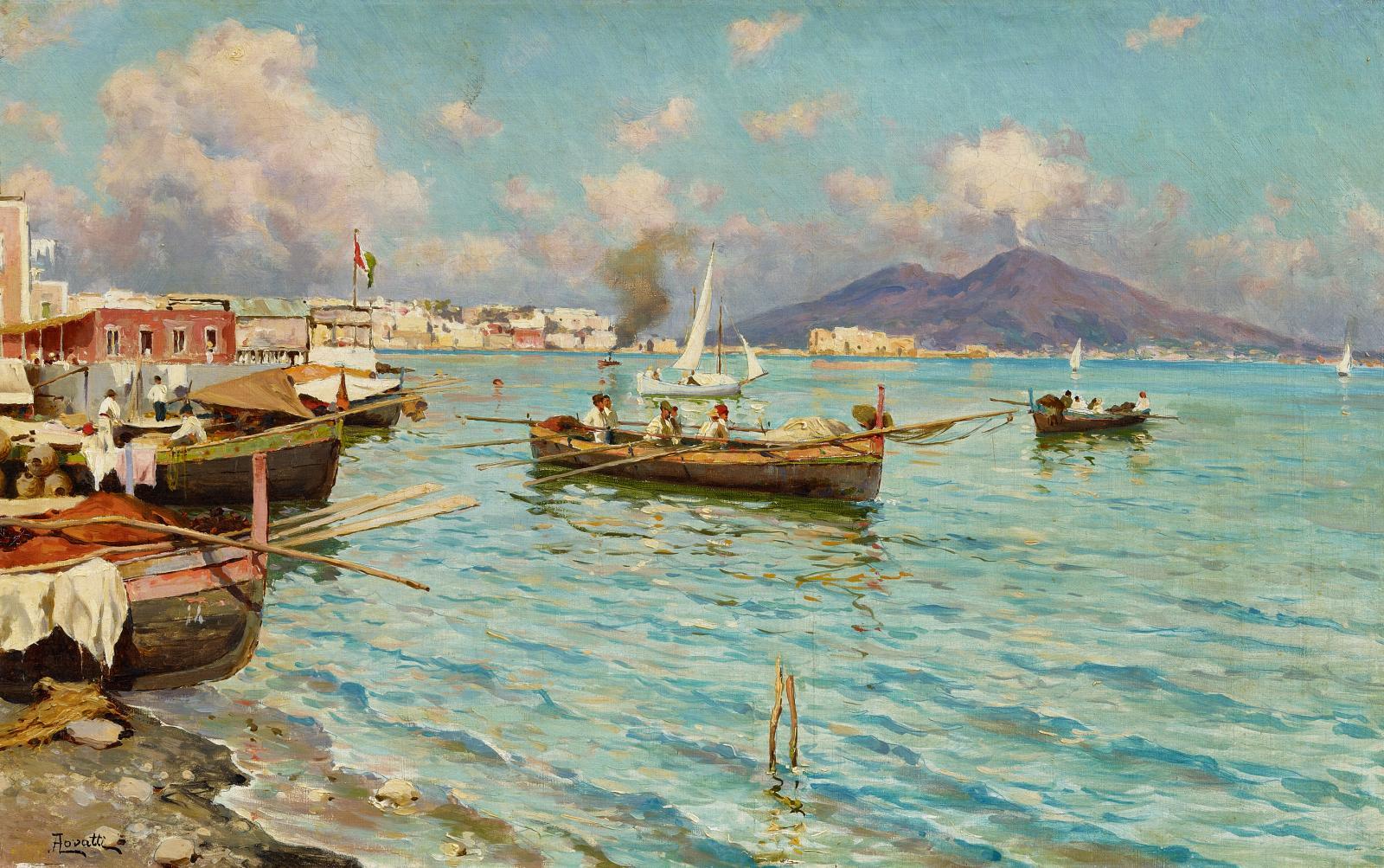 Augusto Lovatti - Fischerboote im Golf von Neapel