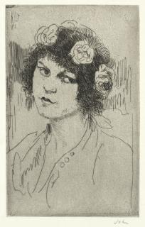 Augustus Edwin John O.M., R.A. - A Girl\'s Head H: The Flowered Toque